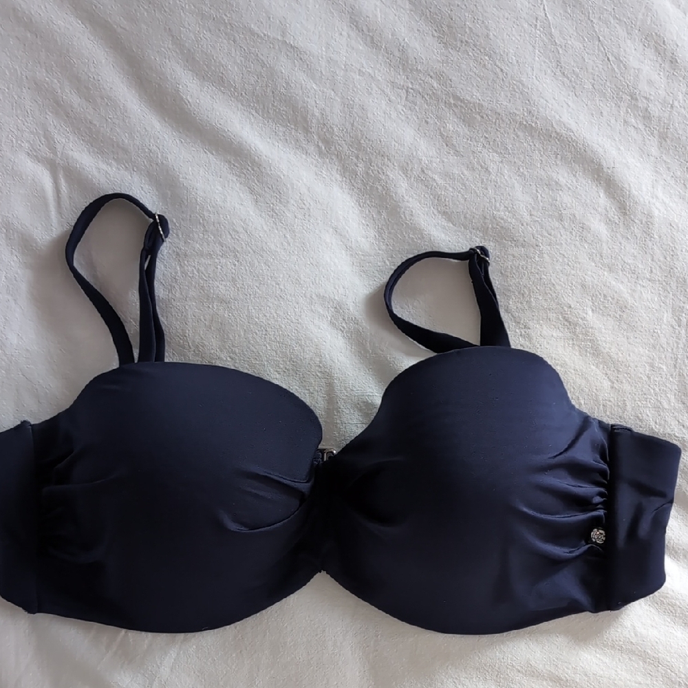 Blue Padded Swim Top with Adjustable Straps and Underwire